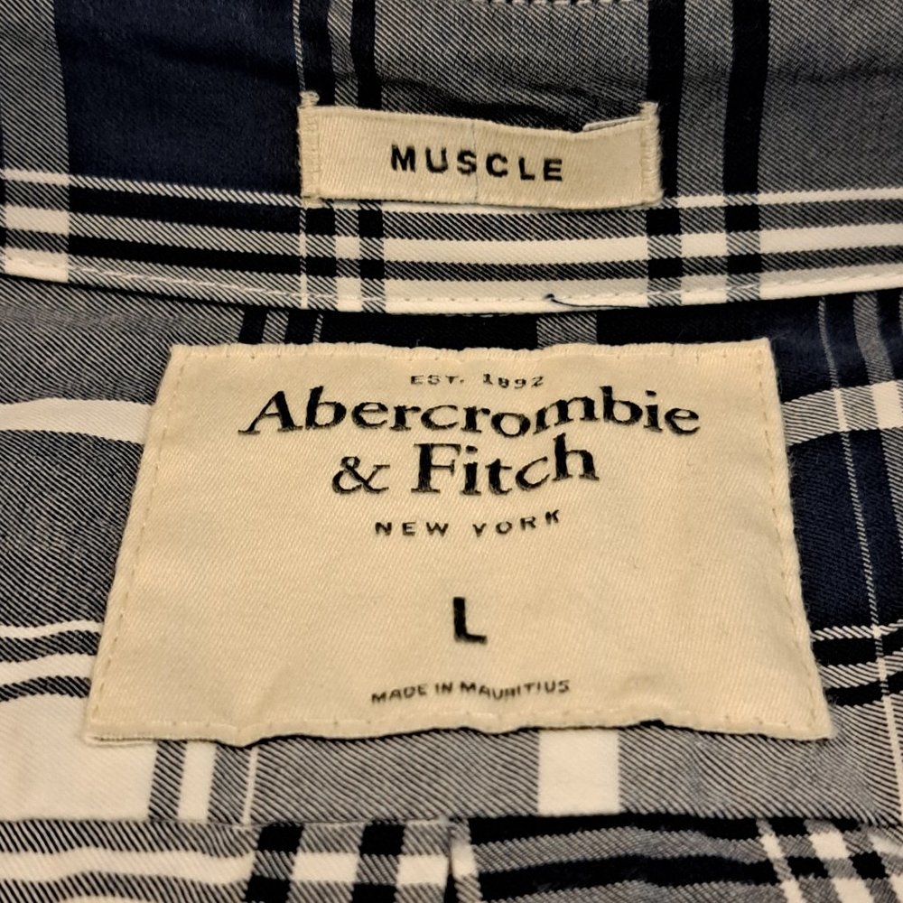 Abercrombie & Fitch Men's Muscle Large Long Sleeve Button Down Plaid Shirt - Picture 2 of 14